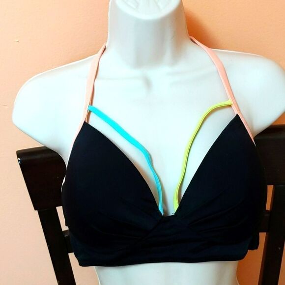 Victoria’s Secret Black Orange teal yellow Push Up Swim Suit Bikini Top 36C - Picture 2 of 9